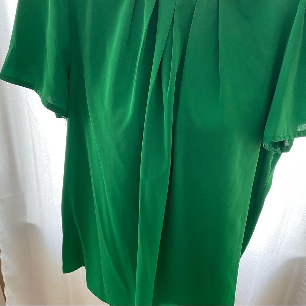 Green Solid Pleated Detail Puff Sleeve Blouse - Picture 6 of 7